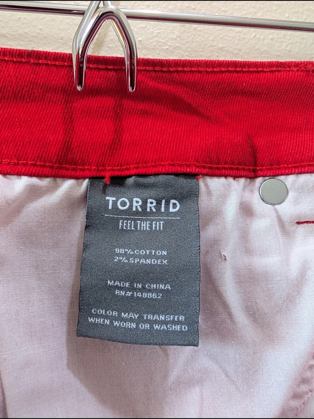 Torrid Women’s Plus *Size 14* Red Solid Mini Denim Skirt Stretch with Pockets!
